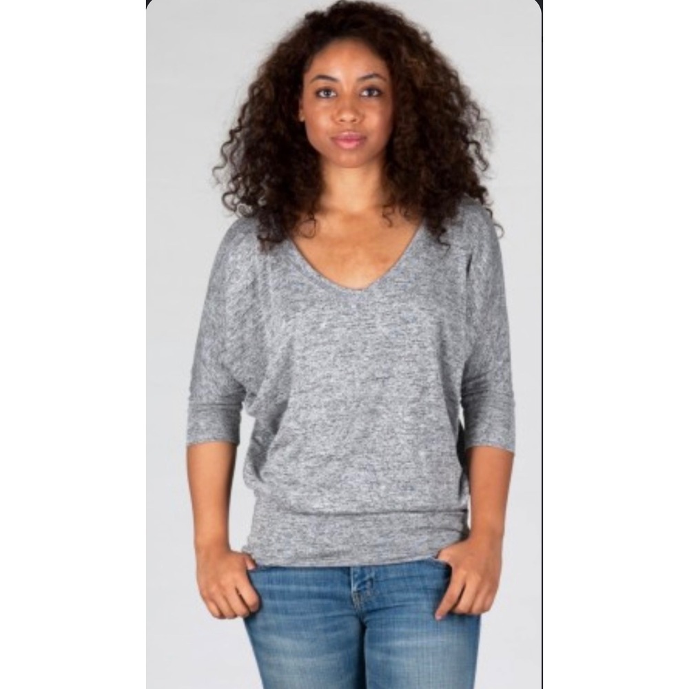 Natural Life Intermingle S Gray Heathered V-Neck Batwing Sleeve Knit Top Cozy